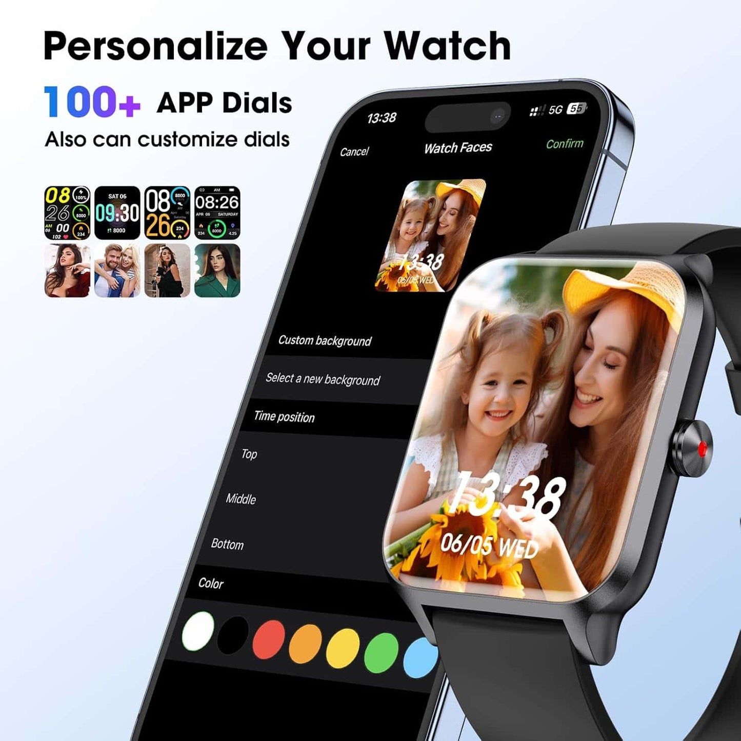 Smartwatch Pautios 1.8” IP68 con Monitoreo de Salud y Actividad Negro