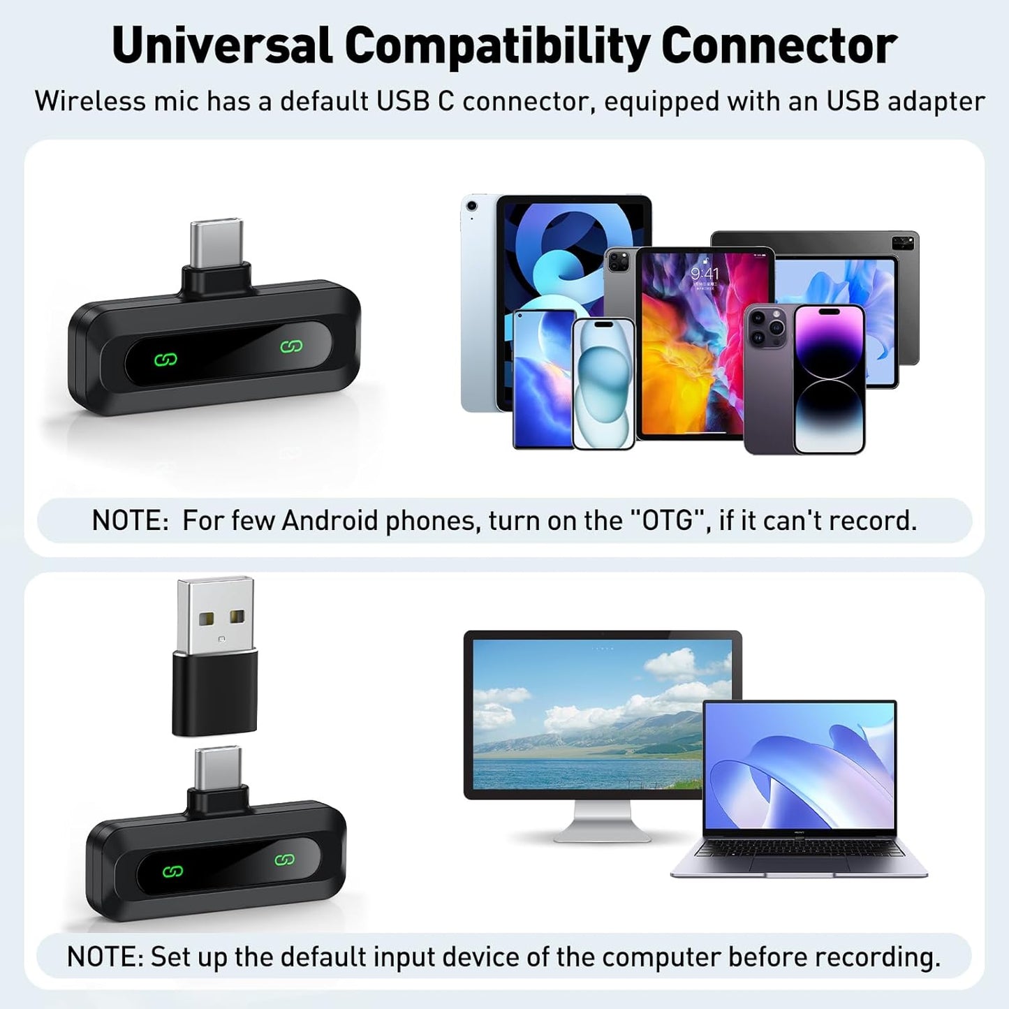 Micrófonos Lavalier Wireless PRO – USB-C, Reducción de Ruido – Pack x2