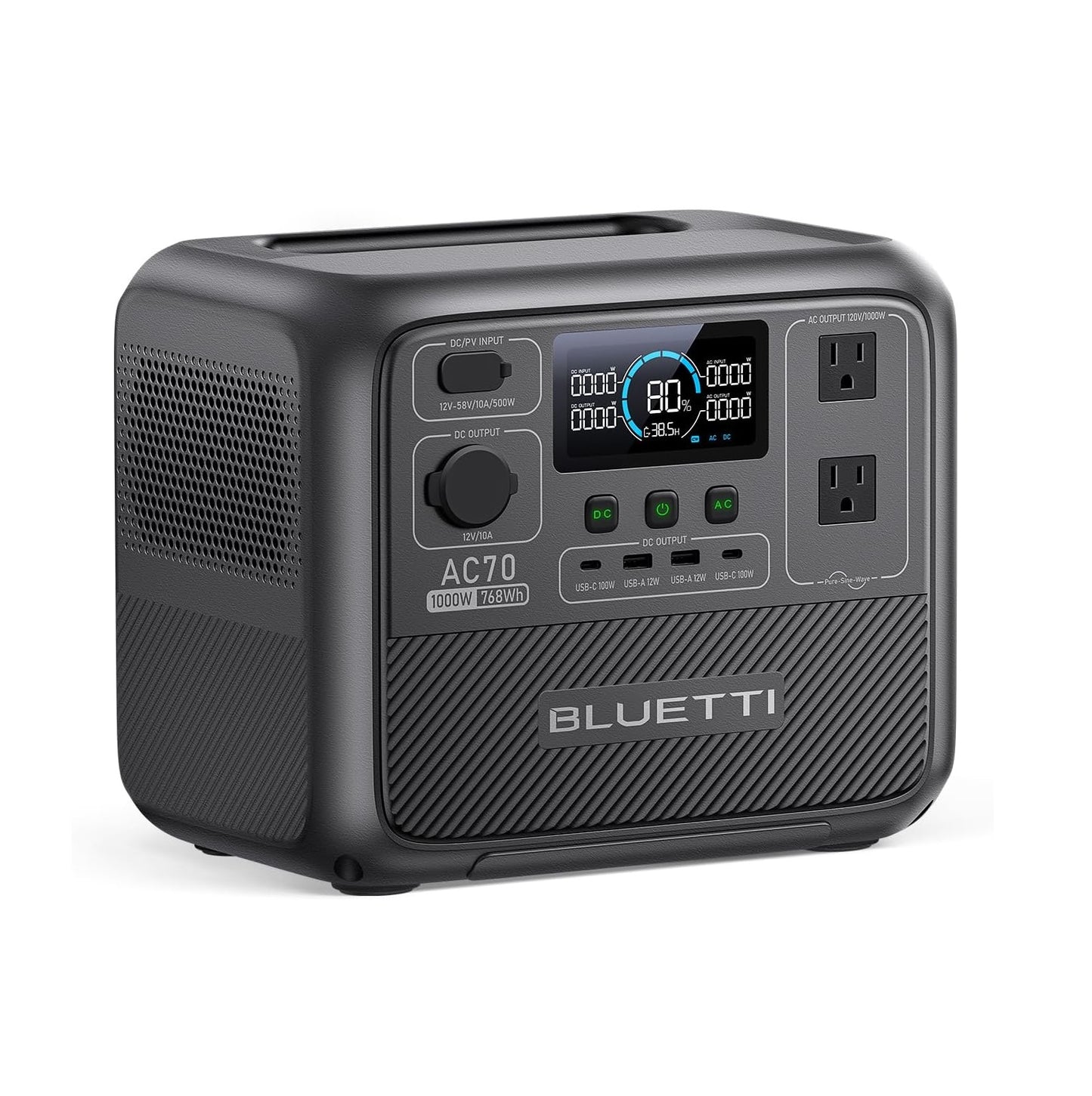 Estación de Energía Portátil - BLUETTI AC70 - LiFePO4 - 768Wh - 1000W hasta 2000W - Generador Solar