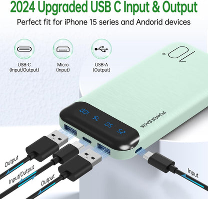 Power Bank 10000mAh USB-C Carga Rápida Protección Verde