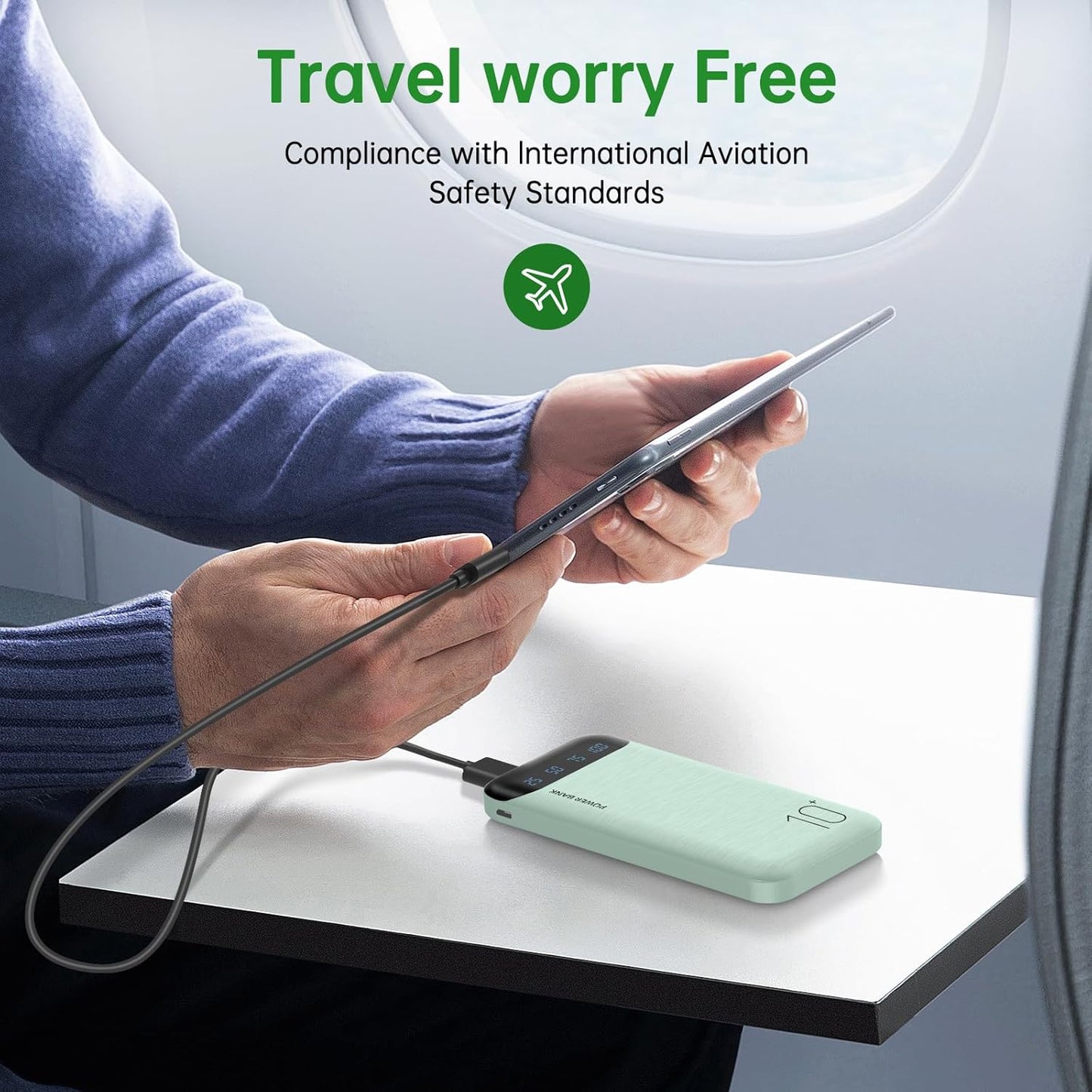 Power Bank 10000mAh USB-C Carga Rápida Protección Verde
