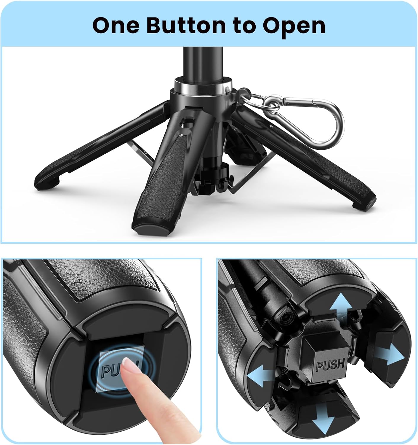 Selfie Stick 3 en 1 de Aluminio con Trípode y Control Bluetooth Negro