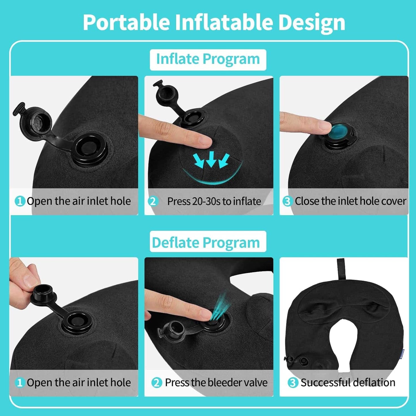 Almohada Inflable Viaje U Terciopelo Bomba Tapones y Máscara