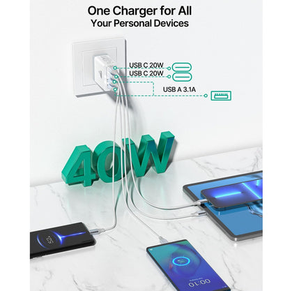 Cargador Pared Universal – 4 Puertos USB-C/USB-A – 40W – Rápido