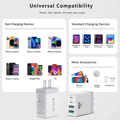 Cargador Pared Universal – 4 Puertos USB-C/USB-A – 40W – Rápido