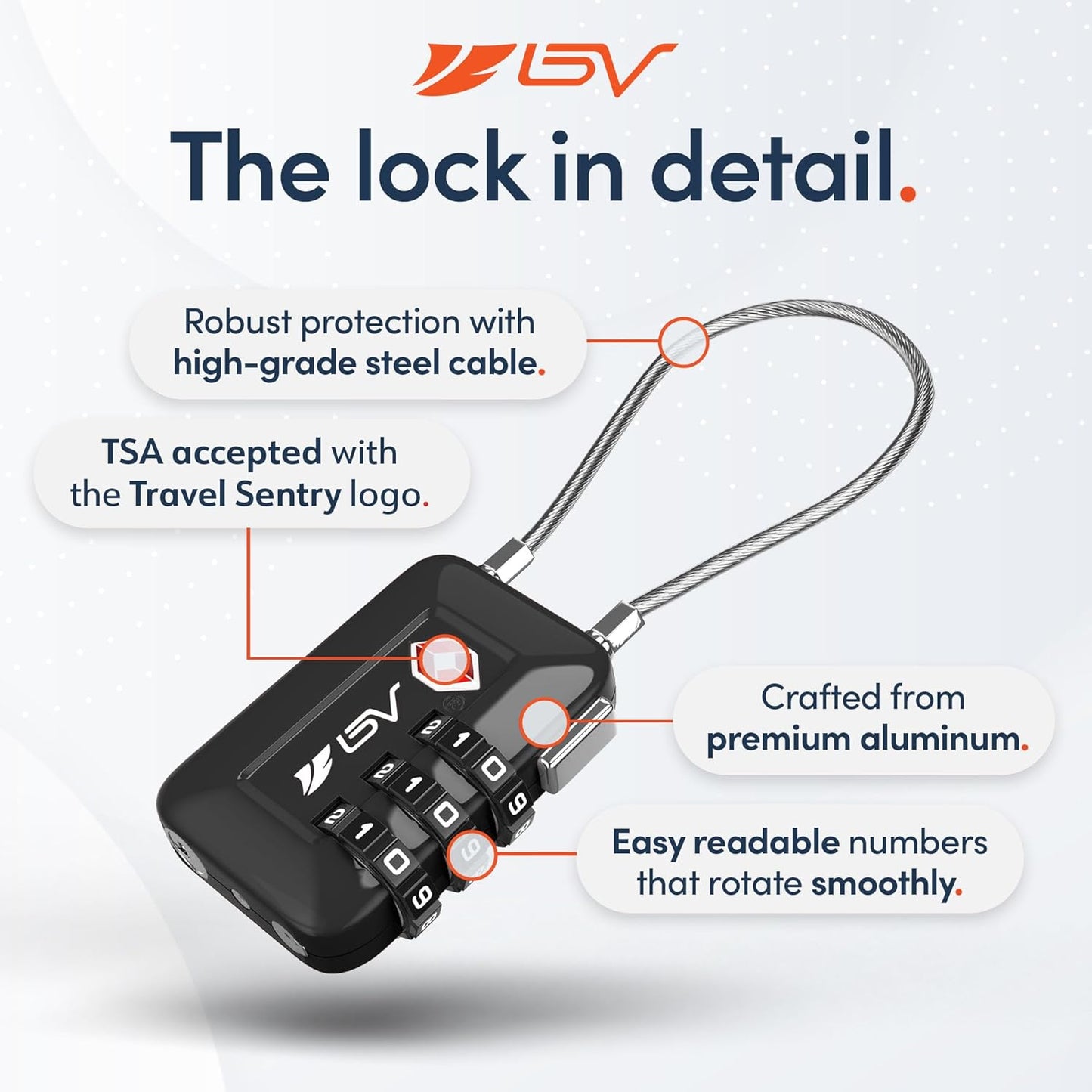 Candado TSA de Viaje con Combinación – Seguridad para Maletas y Mochilas – Negro