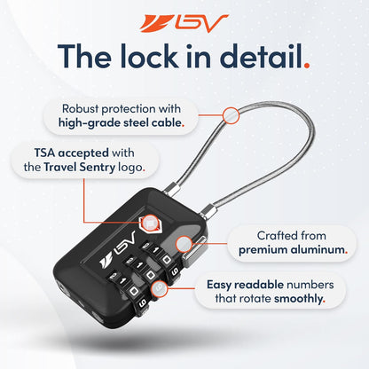 Candado TSA de Viaje con Combinación – Seguridad para Maletas y Mochilas – Negro