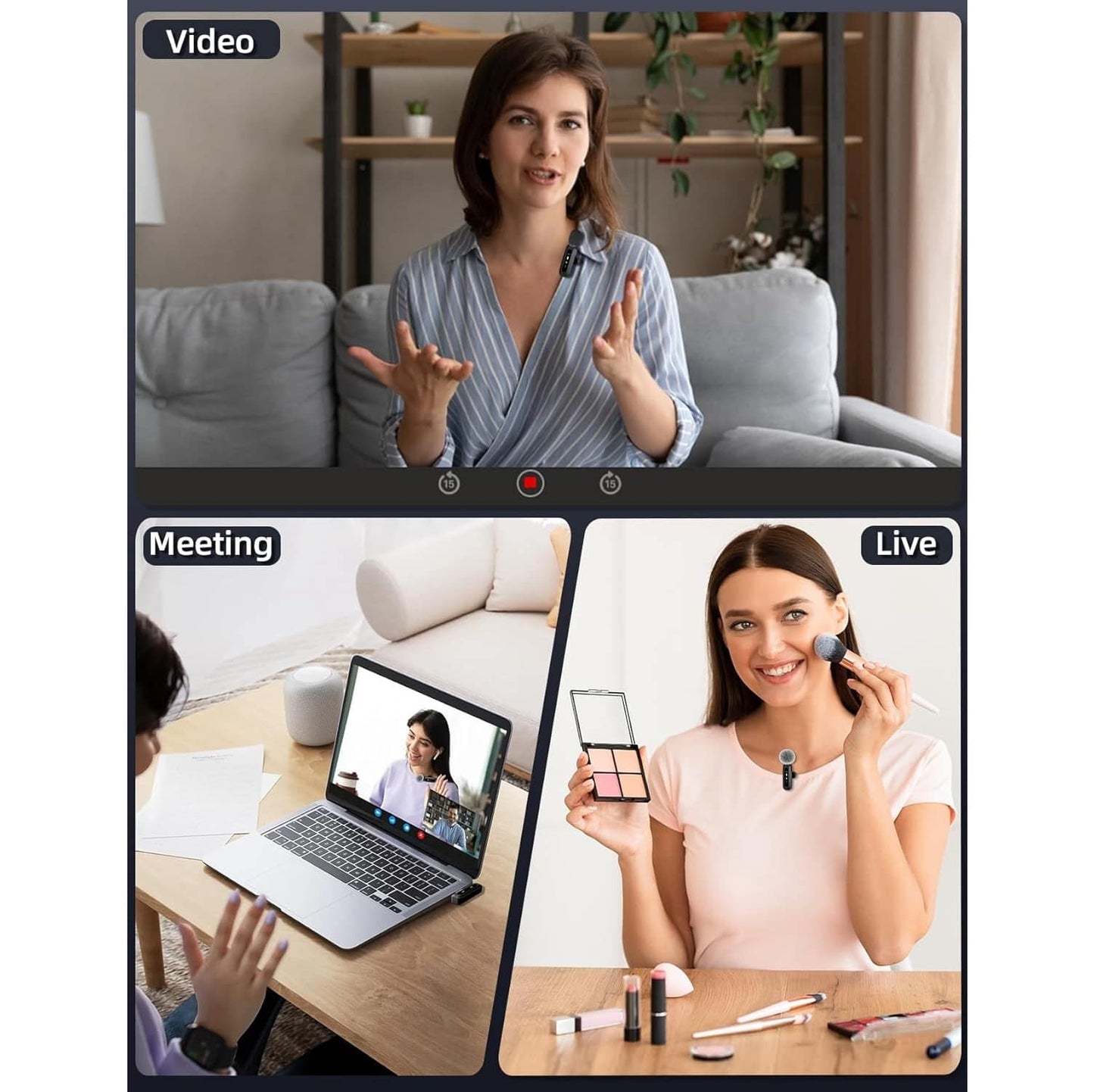 Micrófonos Lavalier Inalámbricos PRO – USB-C, Cancelación de Ruido HD – Pack x2