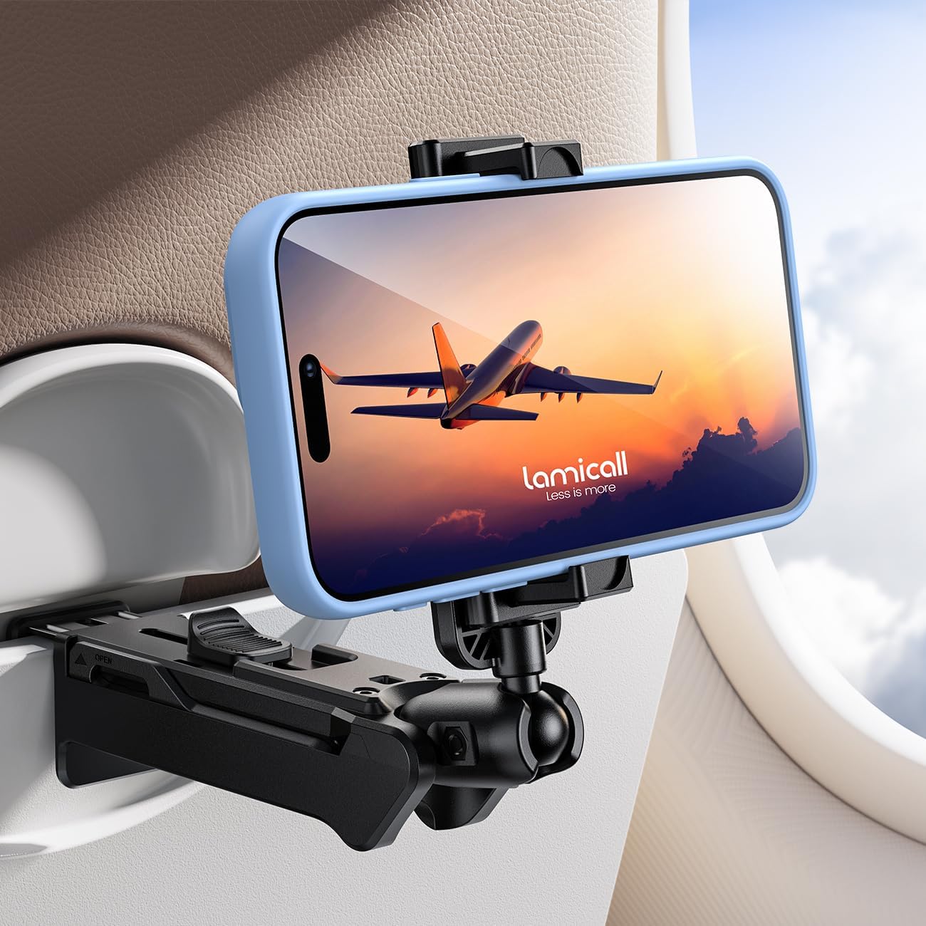 Soporte y estabilizador para Teléfono - Ideal para avión y varias superficies – Clip Ajustable con Rotación 360° - Diseño Plegable para Viajes