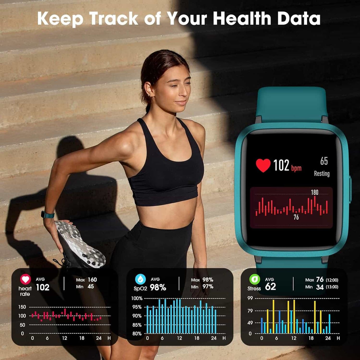 Smartwatch Fitness 1.65” con Monitoreo de Salud Bluetooth Plata
