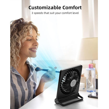 Ventilador Portátil USB Recargable – 3 Velocidades Silencioso