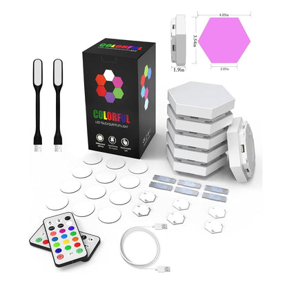 Lámparas LED RGB Hexagonales – Programables y Táctiles con Control Remoto