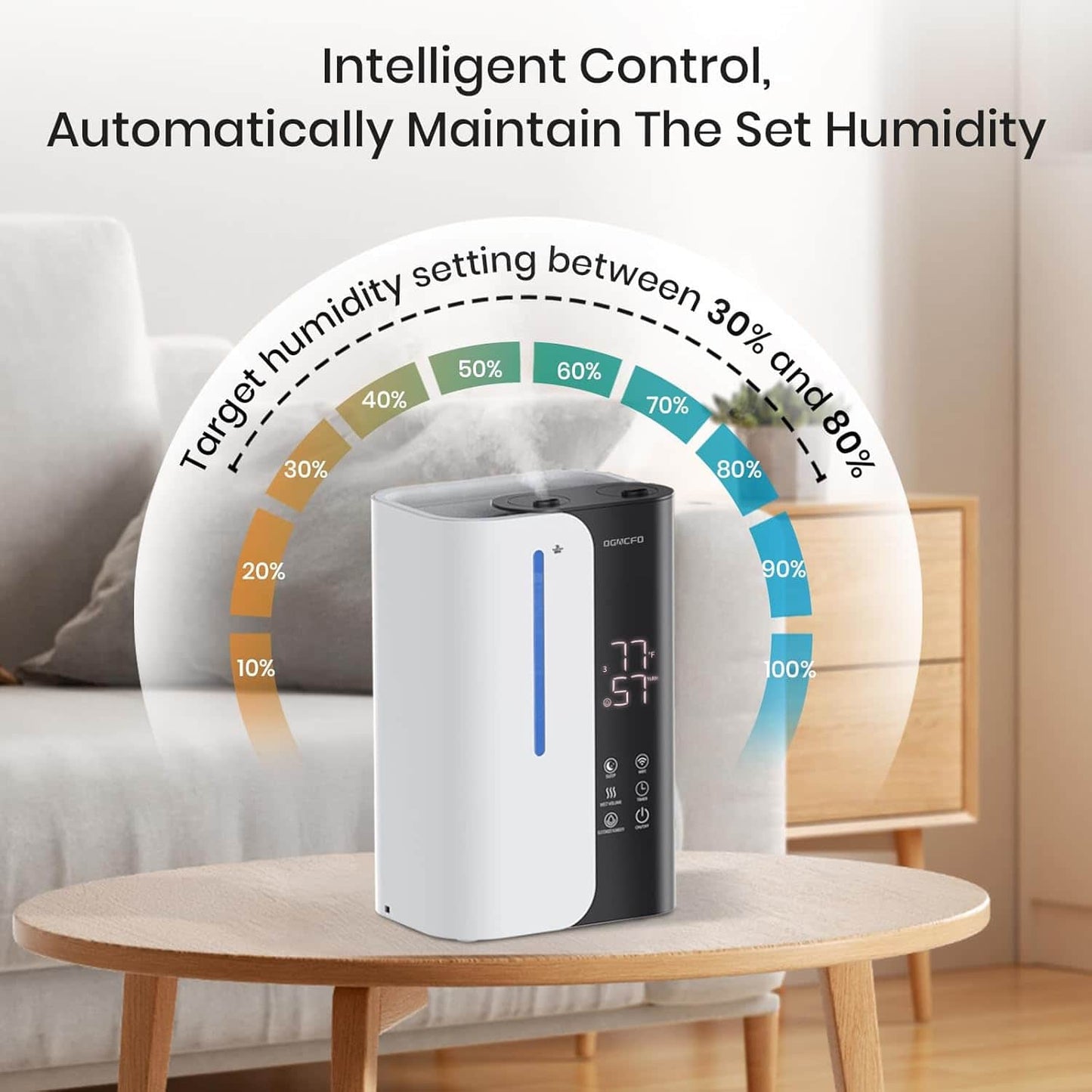 Humidificador Ultrasónico 5L Inteligente LED – Difusor Aromaterapia Negro/Blanco