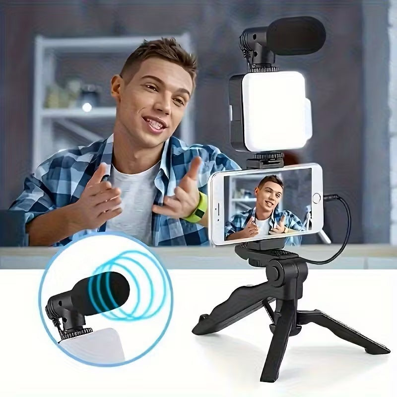 Trípode y Estabilizador 5 en 1 para Smartphone con Luz LED y Micrófono Negro