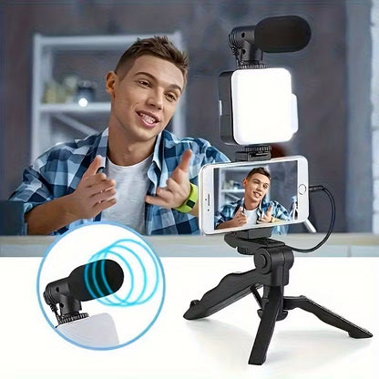 Trípode y Estabilizador 5 en 1 para Smartphone con Luz LED y Micrófono Negro