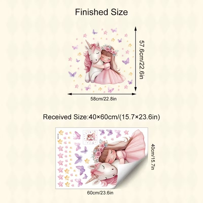 Calcomanías Decorativas de Princesa y Unicornio para Dormitorio de Niña