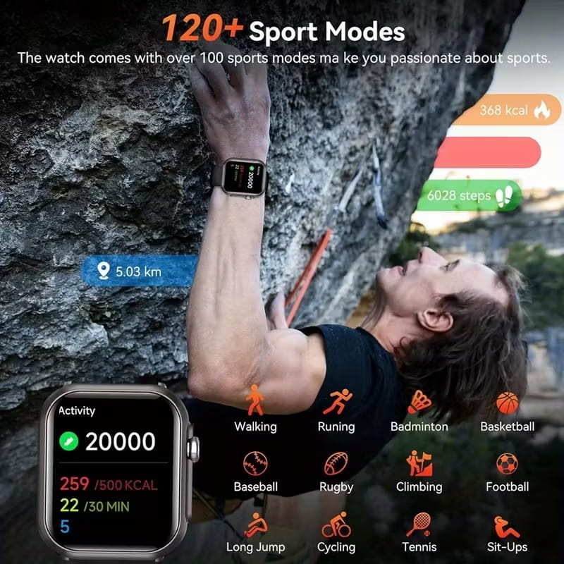 Smartwatch Negro con Llamadas Bluetooth y 100+ Modos Deportivos