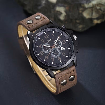 Set de Accesorios de Moda para Hombre 6 Piezas - Reloj Pulseras Gafas Aviador - Café Oscuro
