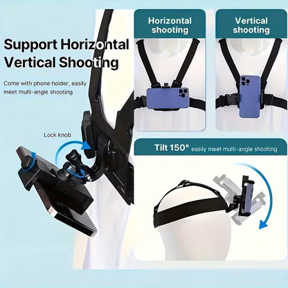 Kit PRO de Soportes para Pecho y Cabeza 9 Piezas para Cámaras de Acción Negro