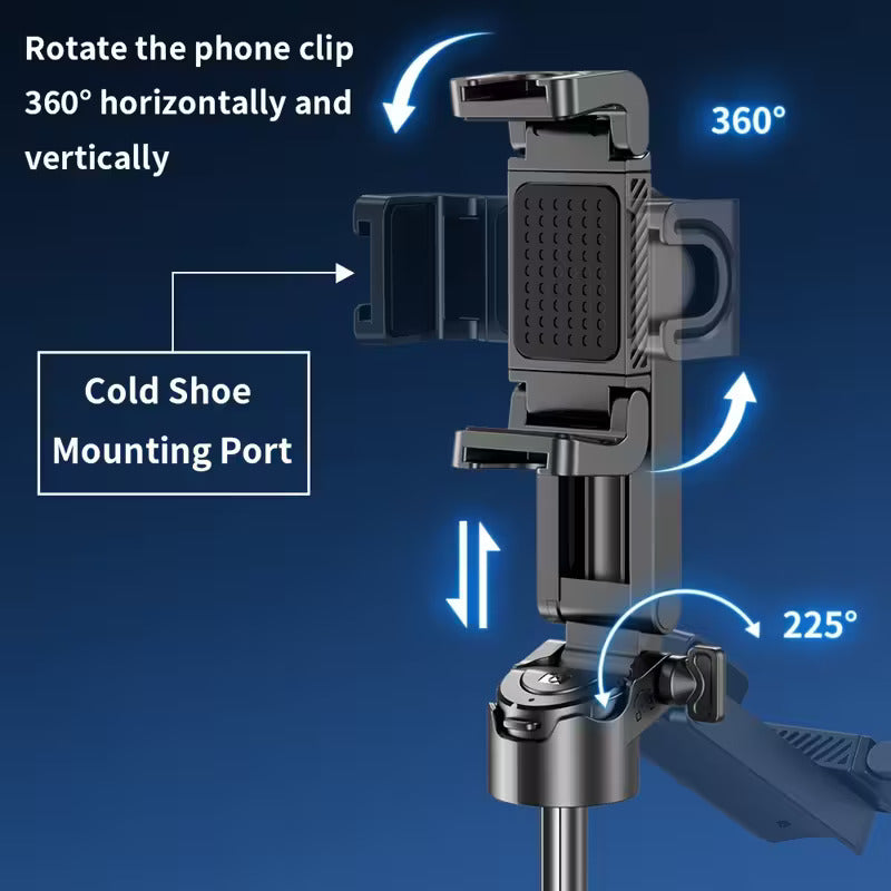 Selfie Stick 3 en 1 de Aluminio con Trípode y Control Bluetooth Negro