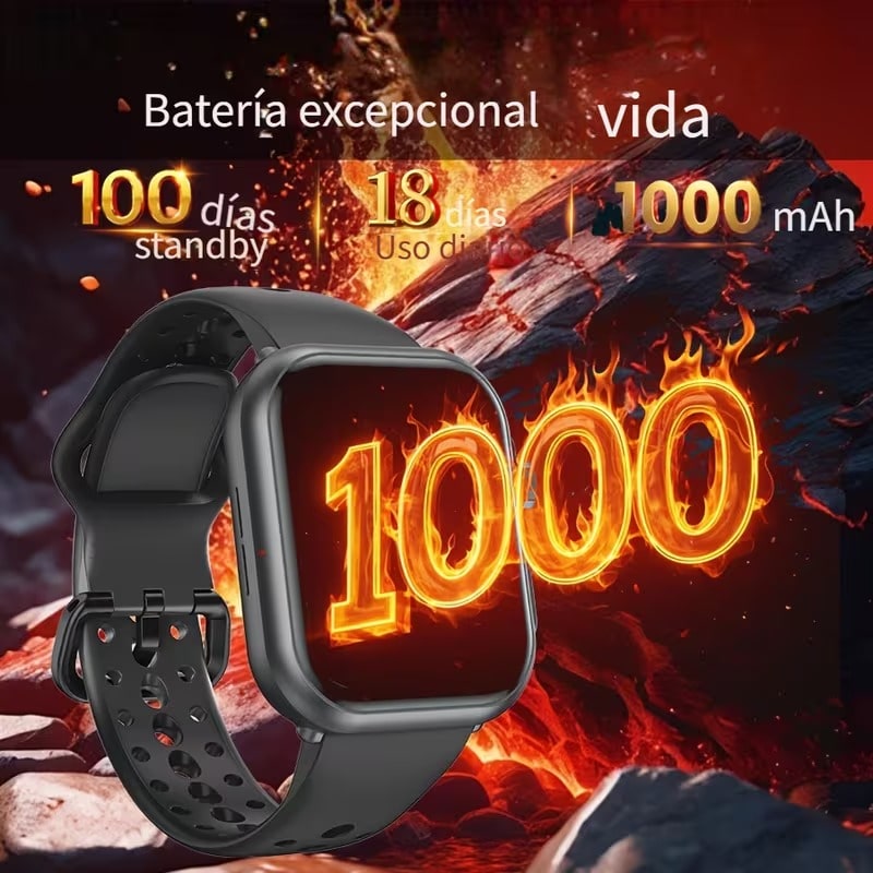 Smartwatch Negro con Llamadas Bluetooth y 100+ Modos Deportivos
