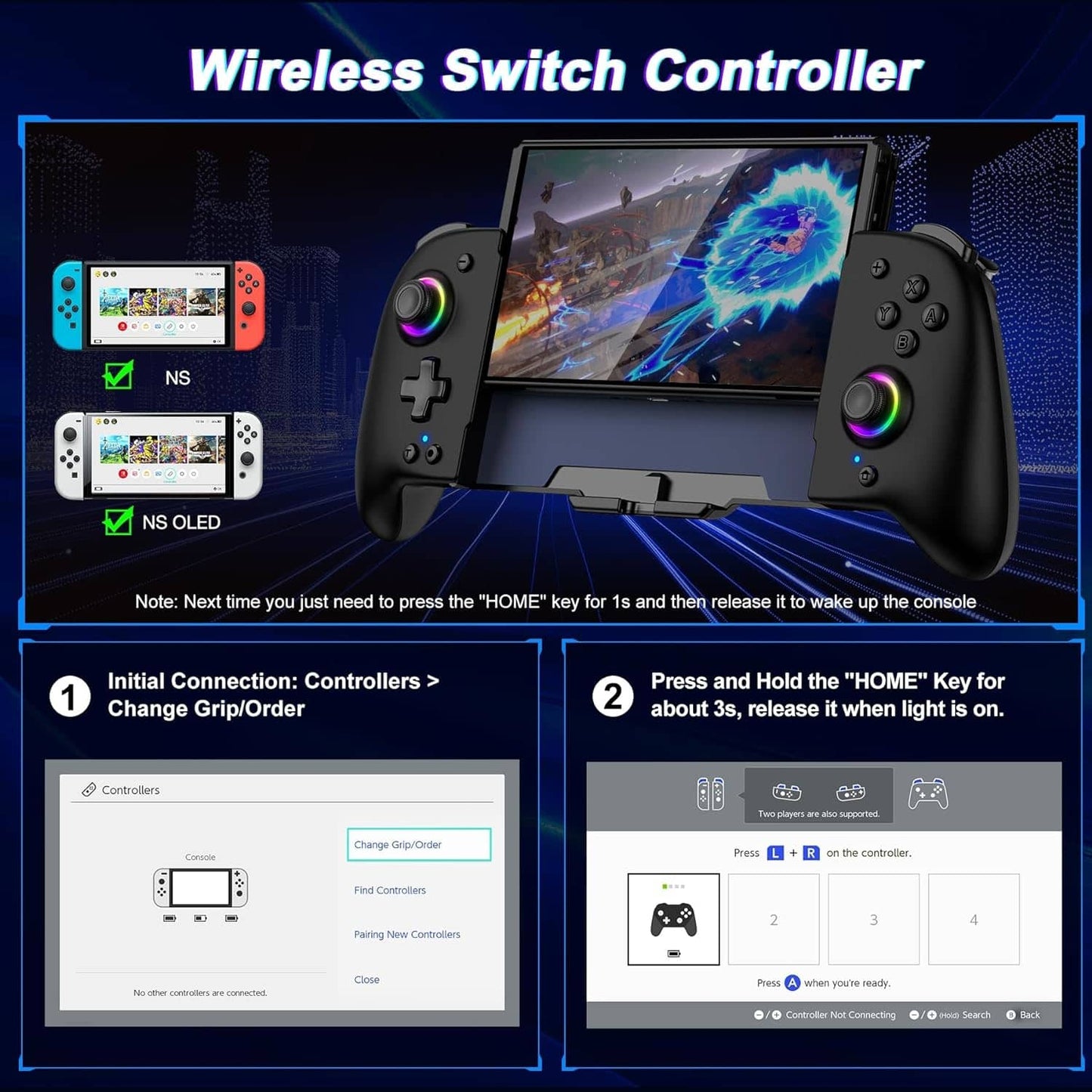 Control Pro para Nintendo Switch/OLED - RGB 1000mAh Negro