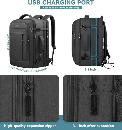 Mochila de Viaje Expandible 50L – Carry-On, Resistente al Agua con USB