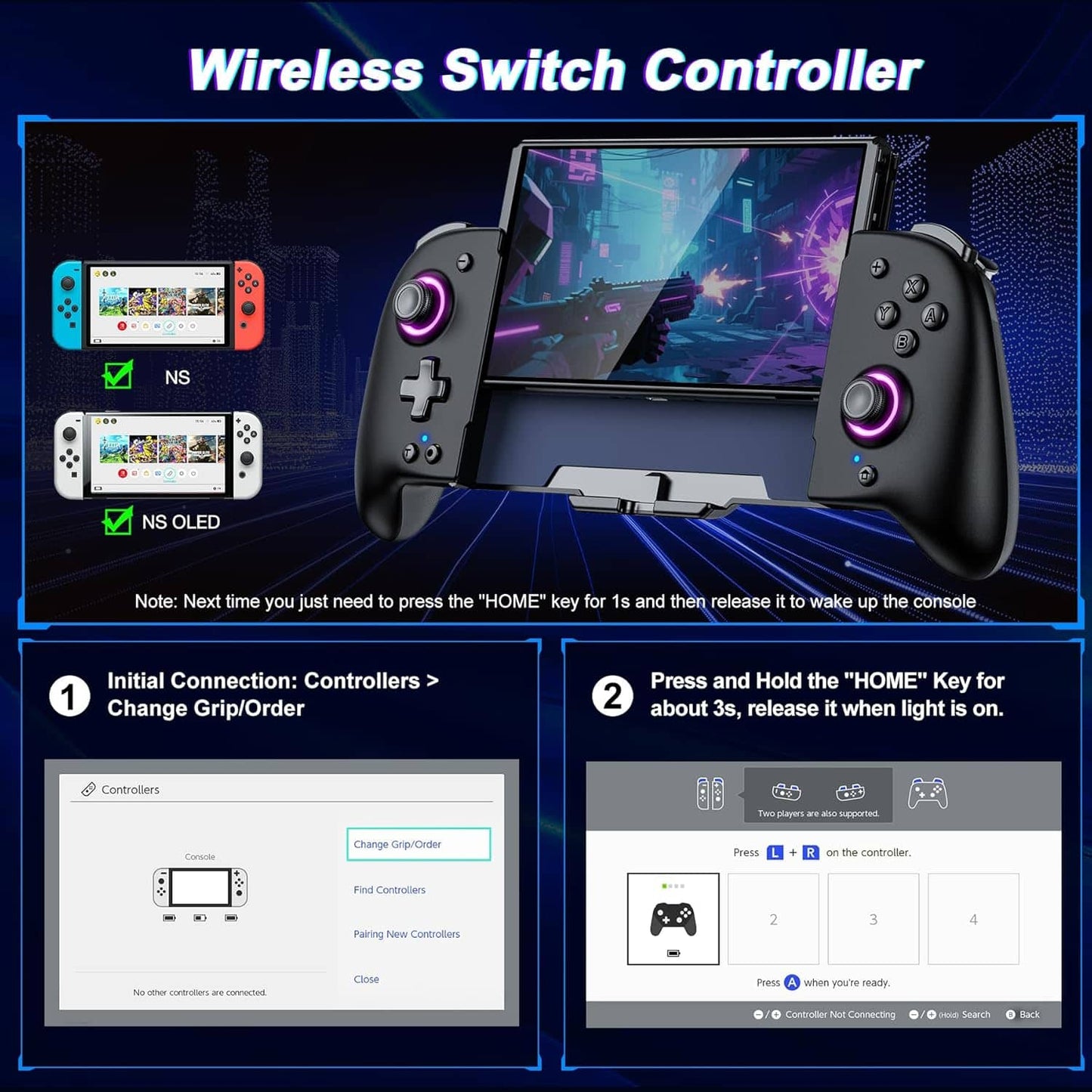Control Pro para Nintendo Switch/OLED - RGB 1000mAh Negro