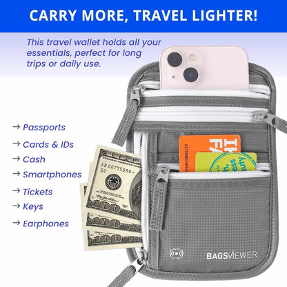 Bolso de cuello para viaje Antirrobo con Bloqueo RFID - Gris Claro