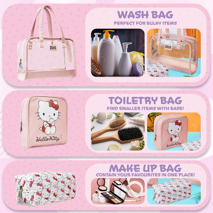 Neceser y Bolsa de Maquillaje Hello Kitty – Set de 3 Piezas Rosado