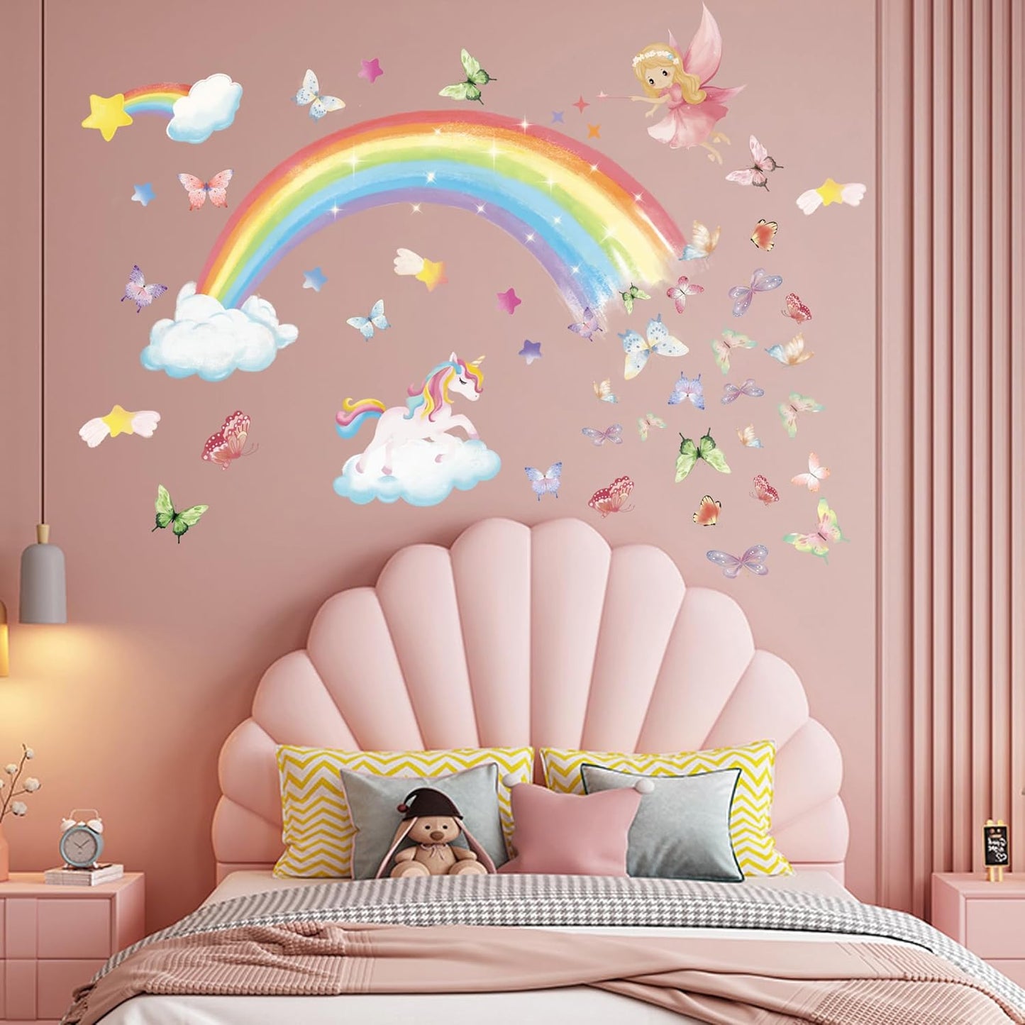Stickers Pared Niñas Arcoíris, Mariposas y Unicornio 69pz