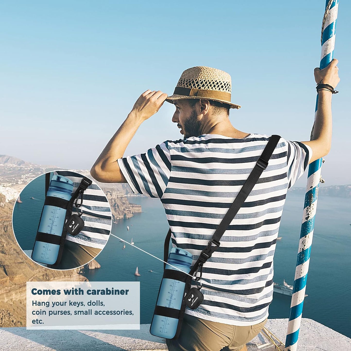 Correa Ajustable con Mosquetón para Botellas 12-40oz - Negro