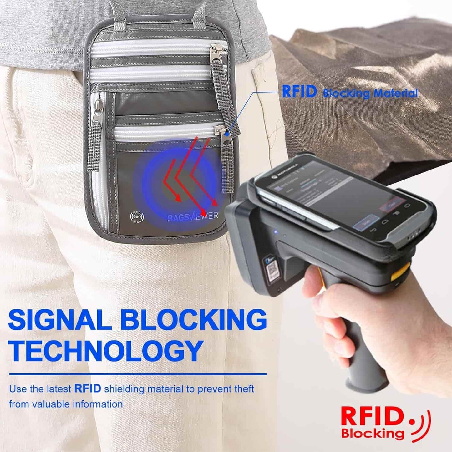 Bolso de cuello para viaje Antirrobo con Bloqueo RFID - Gris Claro