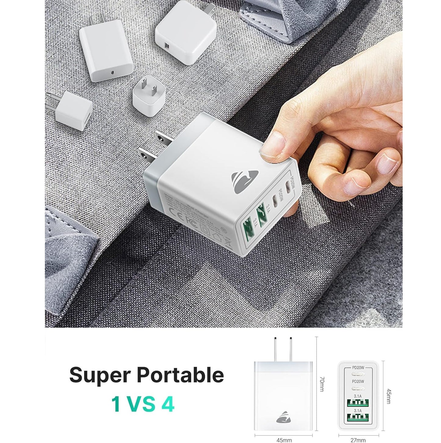 Cargador Pared Universal – 4 Puertos USB-C/USB-A – 40W – Rápido