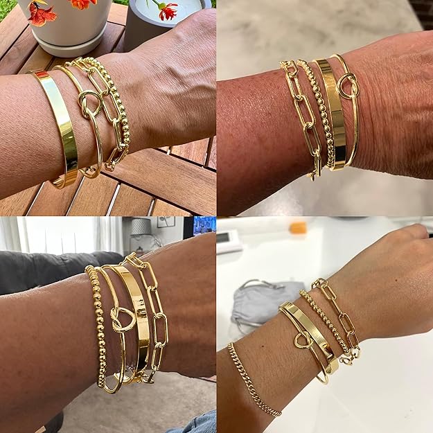 Pulseras de Moda para Mujer Chapadas en Oro 14K – Set x4