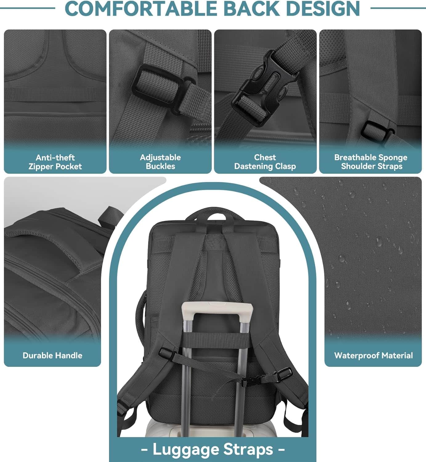 Mochila de Viaje Expandible 50L – Carry-On, Resistente al Agua con USB
