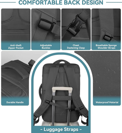 Mochila de Viaje Expandible 50L – Carry-On, Resistente al Agua con USB