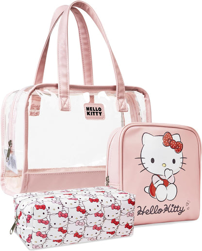 Neceser y Bolsa de Maquillaje Hello Kitty – Set de 3 Piezas Rosado