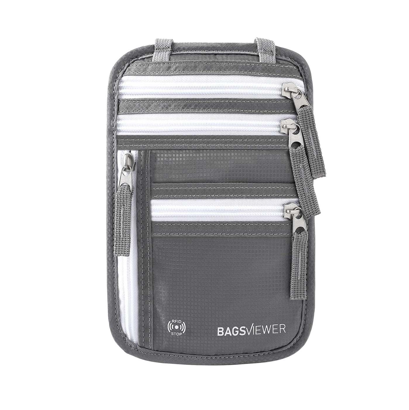 Cartera de Viaje Antirrobo - con bloqueo RFID – Ligera, Moderna y Segura - Soporte para pasaporte, fácil de ocultar - Accesorios de Viaje - Gris Claro