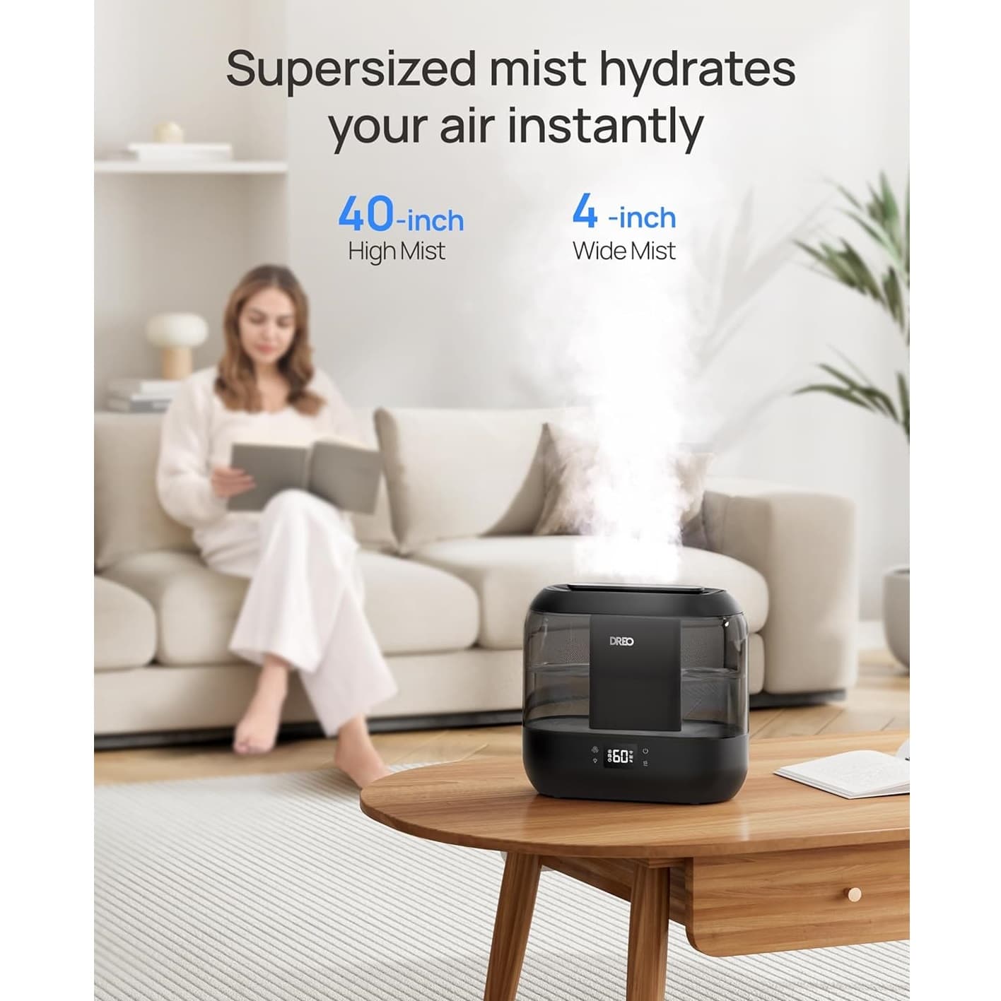 Humidificador Ultrasónico 4L Inteligente WiFi – Alexa/Google, Difusor Negro