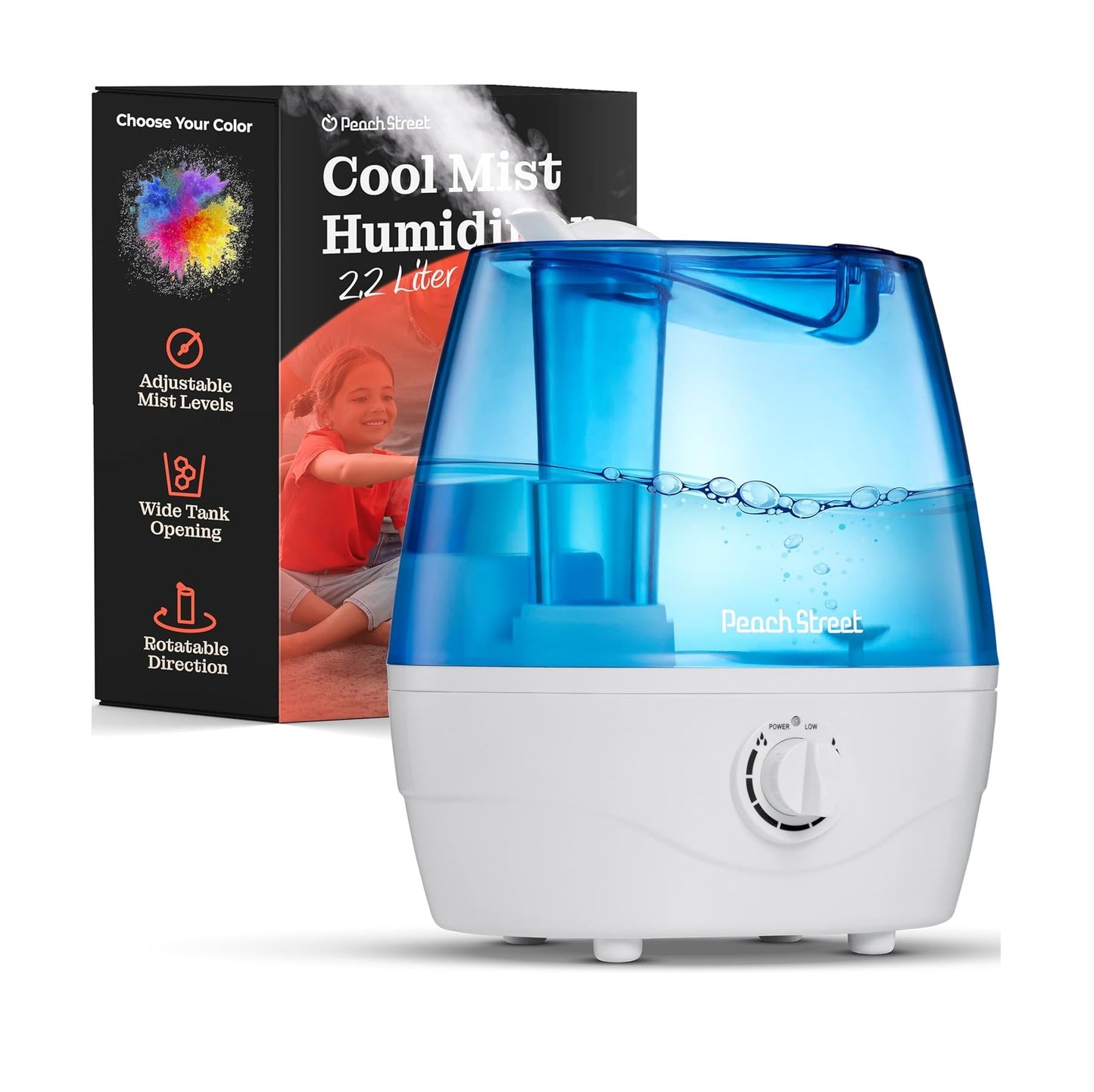 Humidificador Ultrasónico Peach Street PE-1907 – Niebla Fría 2.2 L, Silencioso, Auto-apagado, 360° y Control Ajustable