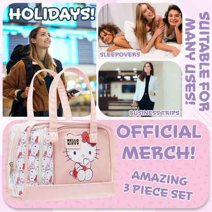 Neceser y Bolsa de Maquillaje Hello Kitty – Set de 3 Piezas Rosado