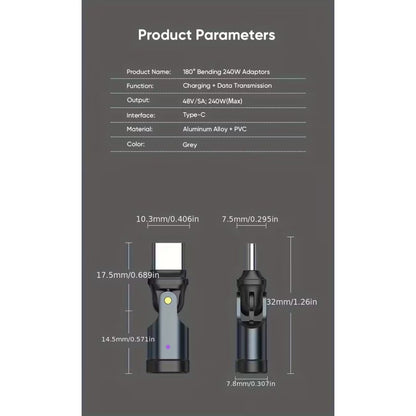 Adaptador USB-C PD 240W Giratorio 180° Alta Potencia