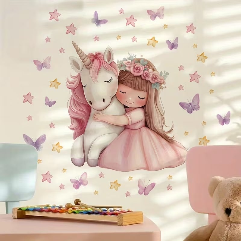 Calcomanías Decorativas de Princesa y Unicornio para Dormitorio de Niña