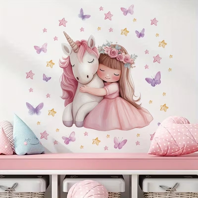 Calcomanías Decorativas de Princesa y Unicornio para Dormitorio de Niña