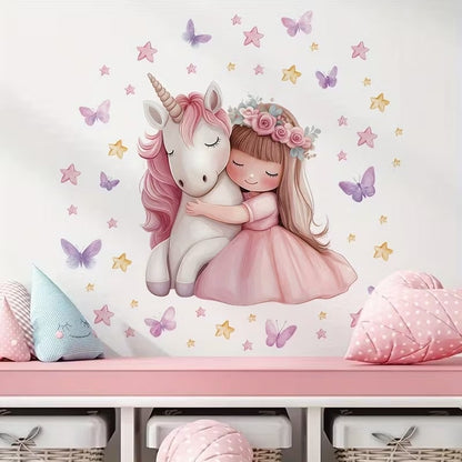 Calcomanías Decorativas de Princesa y Unicornio para Dormitorio de Niña