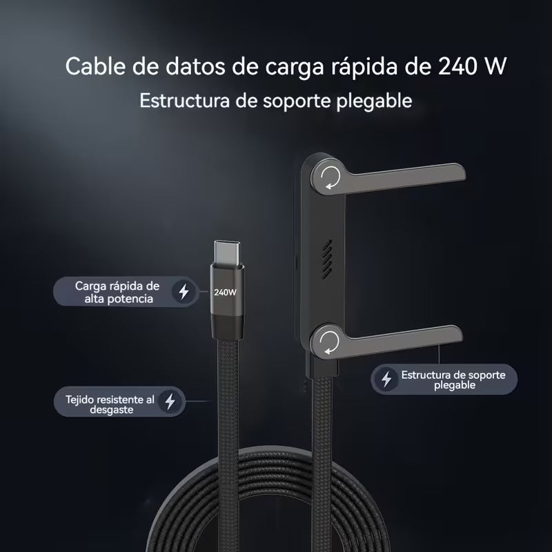 Cable USB-C 240W con Soporte Plegable para Teléfono