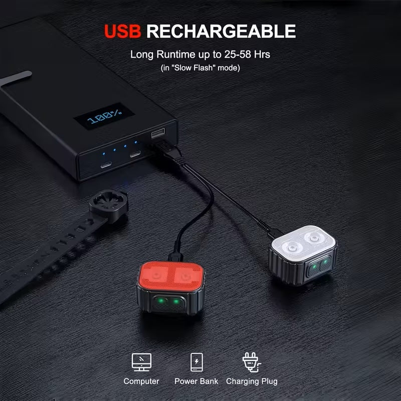Luces LED para Bicicleta Recargables USB Delantera y Trasera Kit x2