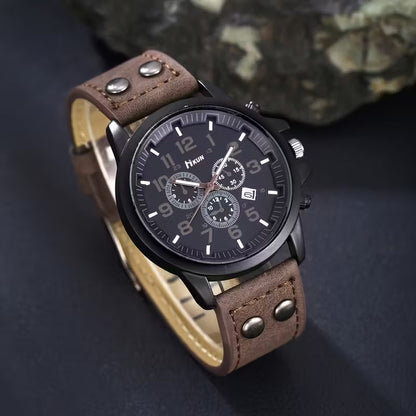 Set de Accesorios de Moda para Hombre 6 Piezas - Reloj Pulseras Billetera - Café Oscuro Aguila