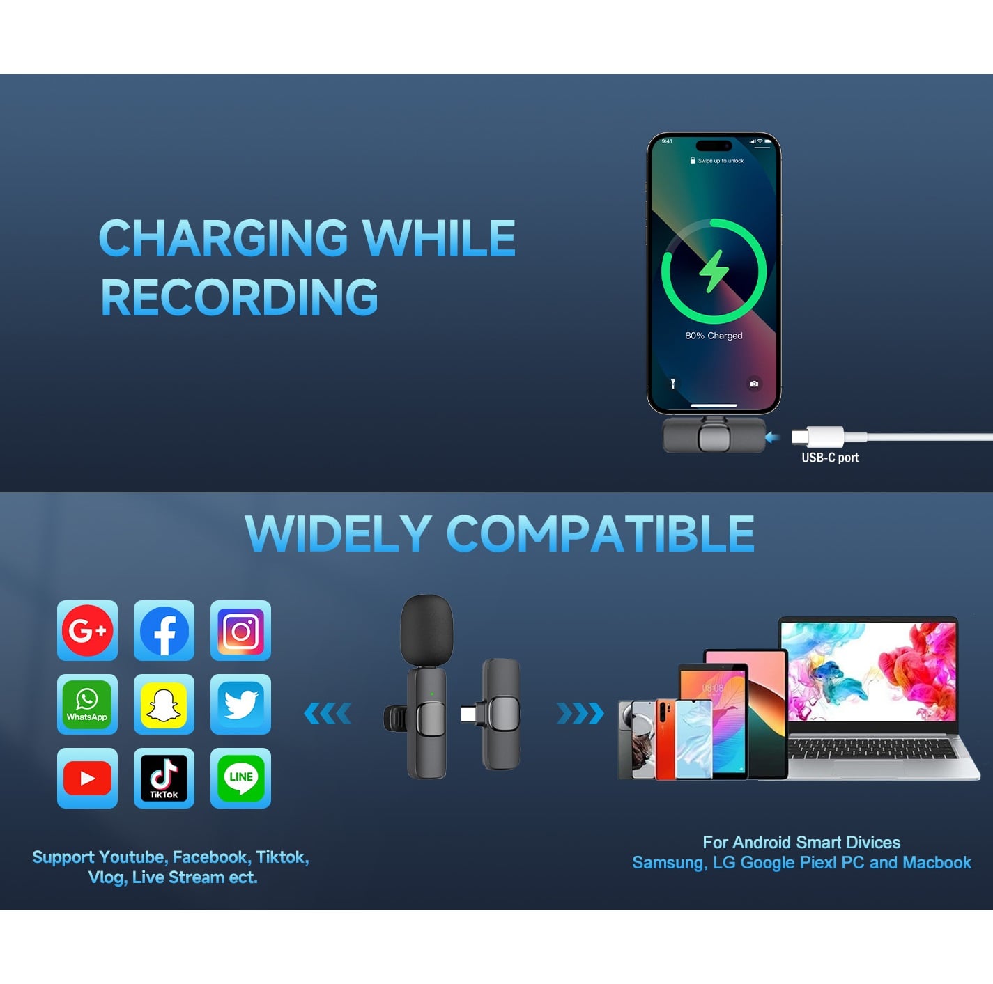 Micrófono Lavalier Inalámbrico USB-C iPhone 15 y Android